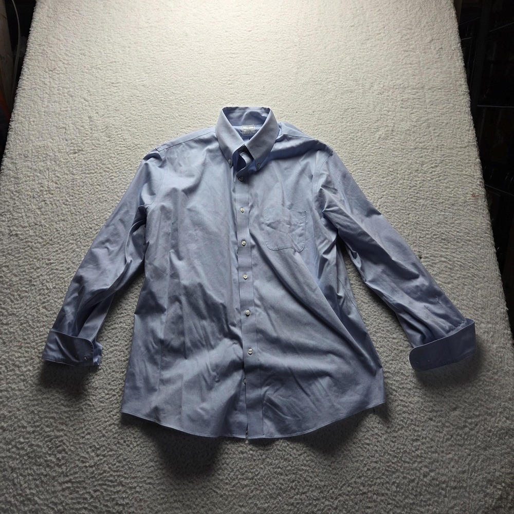 Brooks Brothers Dress Shirt Mens 16 34/35 Blue Solid Regular Fit Non Iron Cotton
